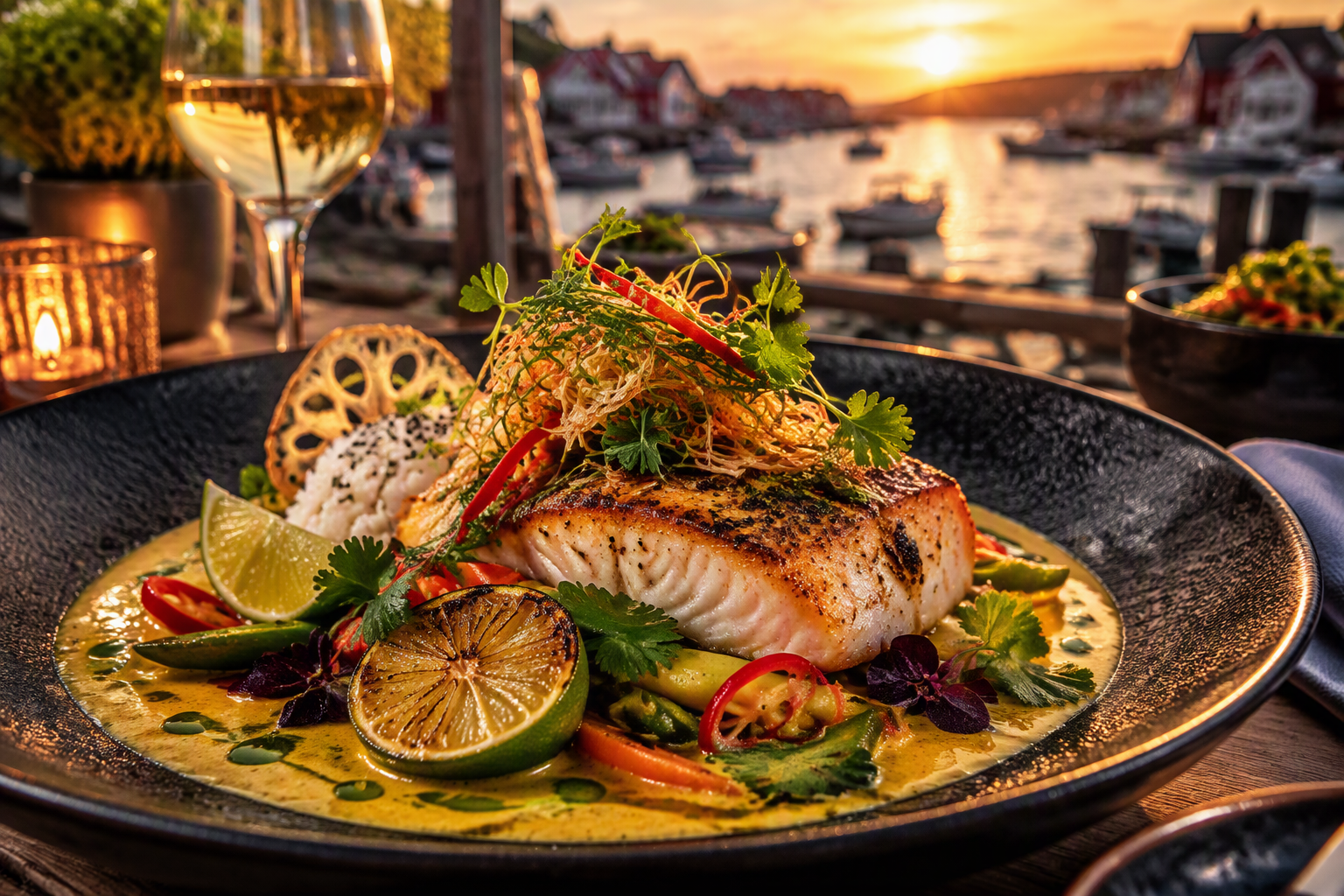 Restaurangmiljö vid hamnen